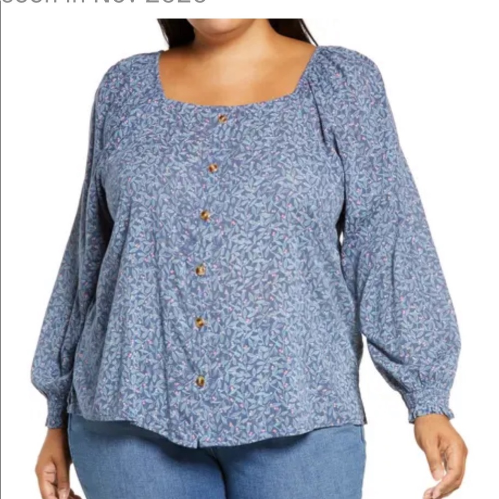 Caslon Floral Summer Crepe Front Button Blouse Size 2X